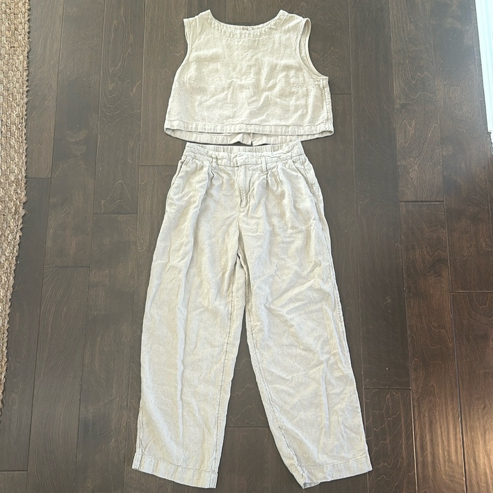 Linen tan set top and bottoms